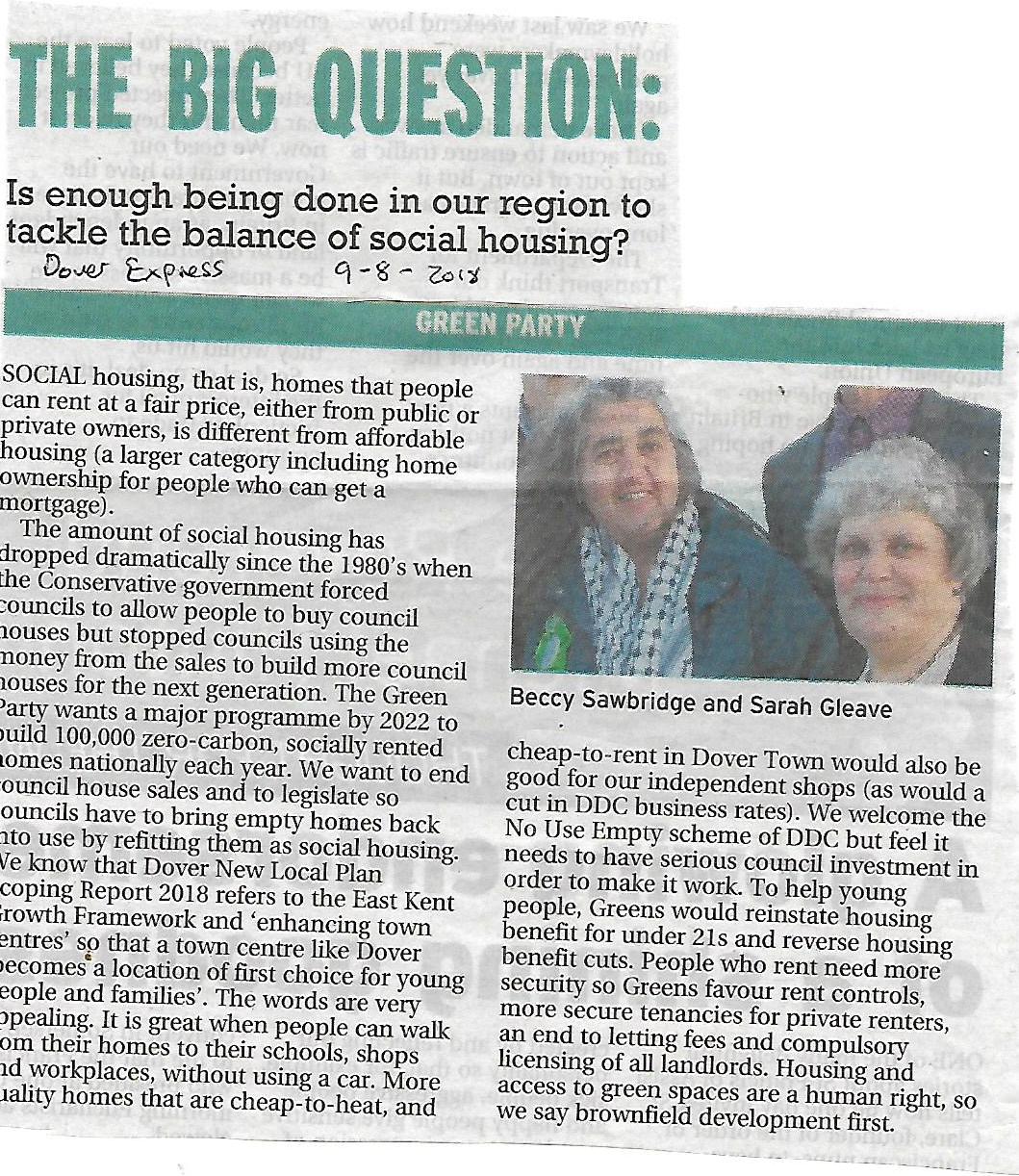 News clipping Dover Express article on social housing