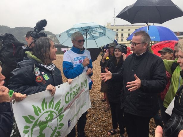 Photo of Beccy talking to Michael Gove on Dover beach