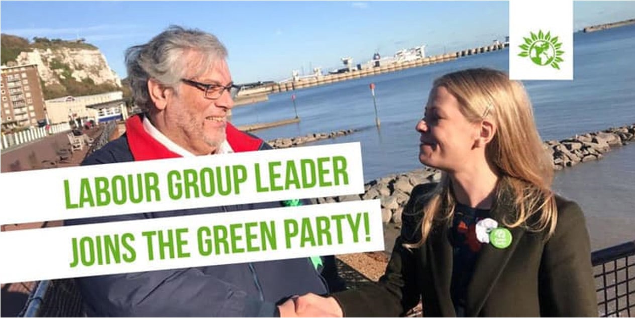 photo of Mike Eddy shaking hands with the Green Party co-leader Sian Berry