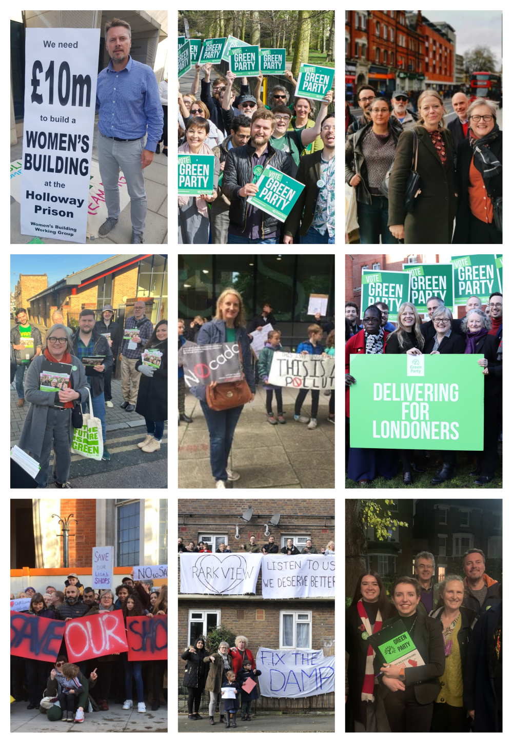 Collage of Greens campaigning