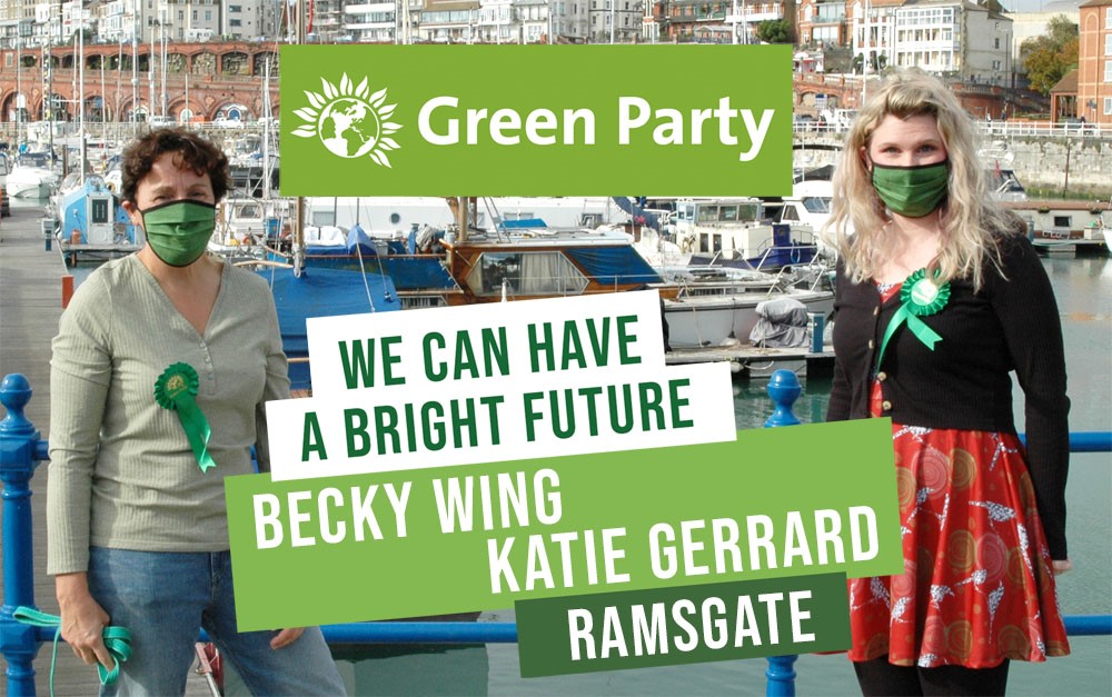 Becky and Katie at Ramsgate Harbour with slogan We can have a bright future