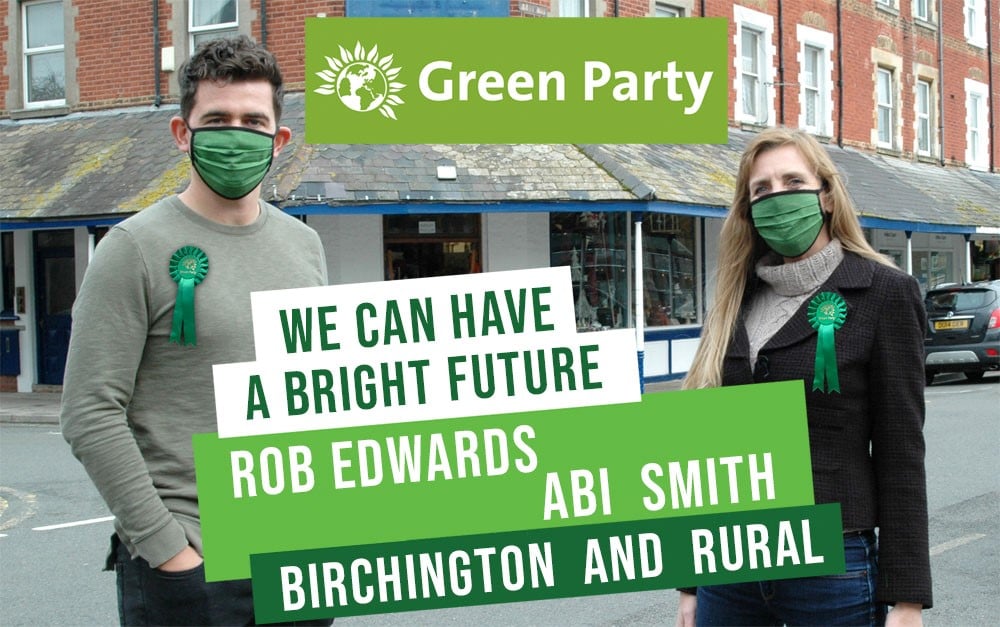 Rob and Abi in Birchington with slogan we can have a bright future