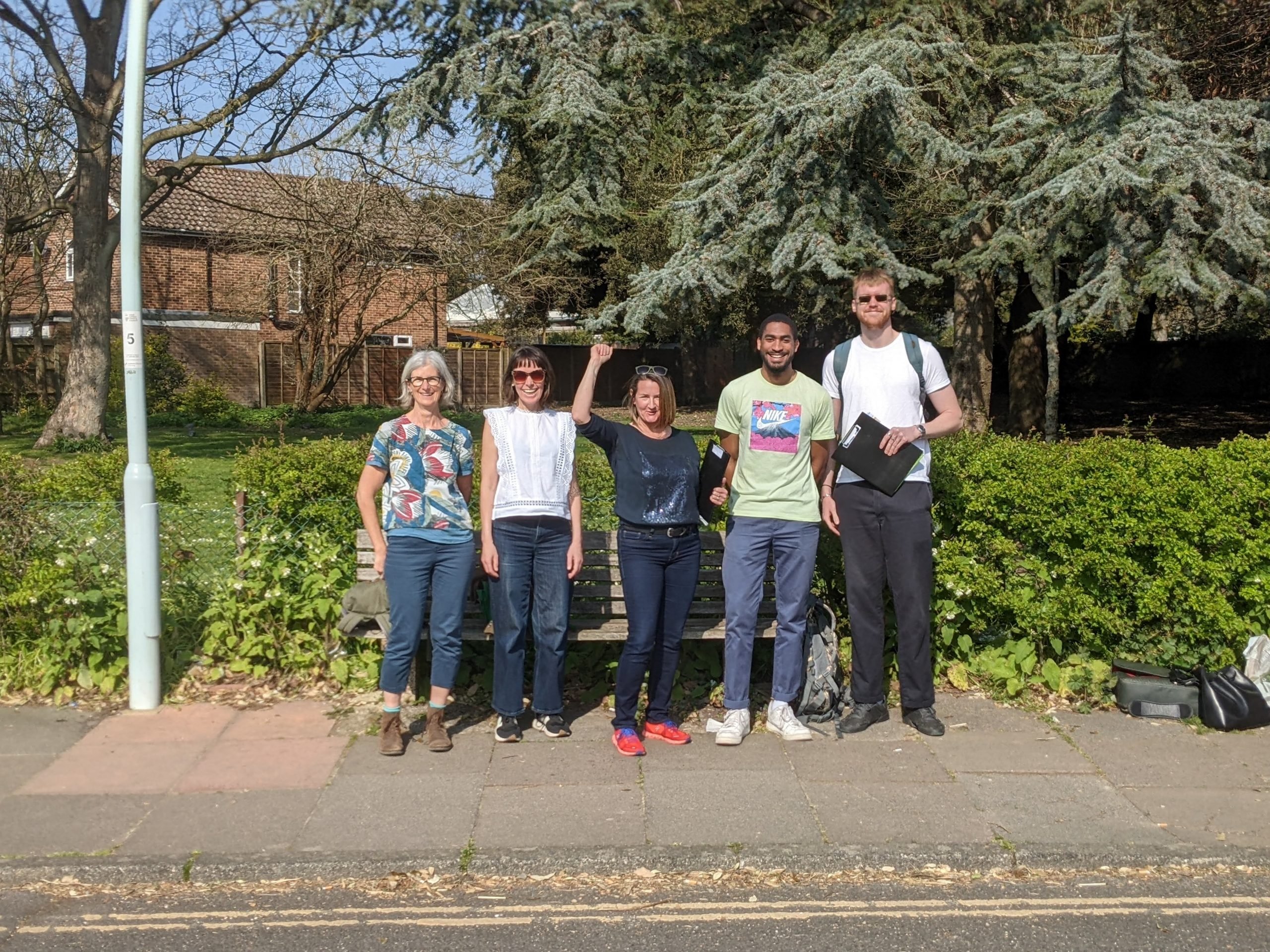 Green Party Canvassing team standing by local greenery