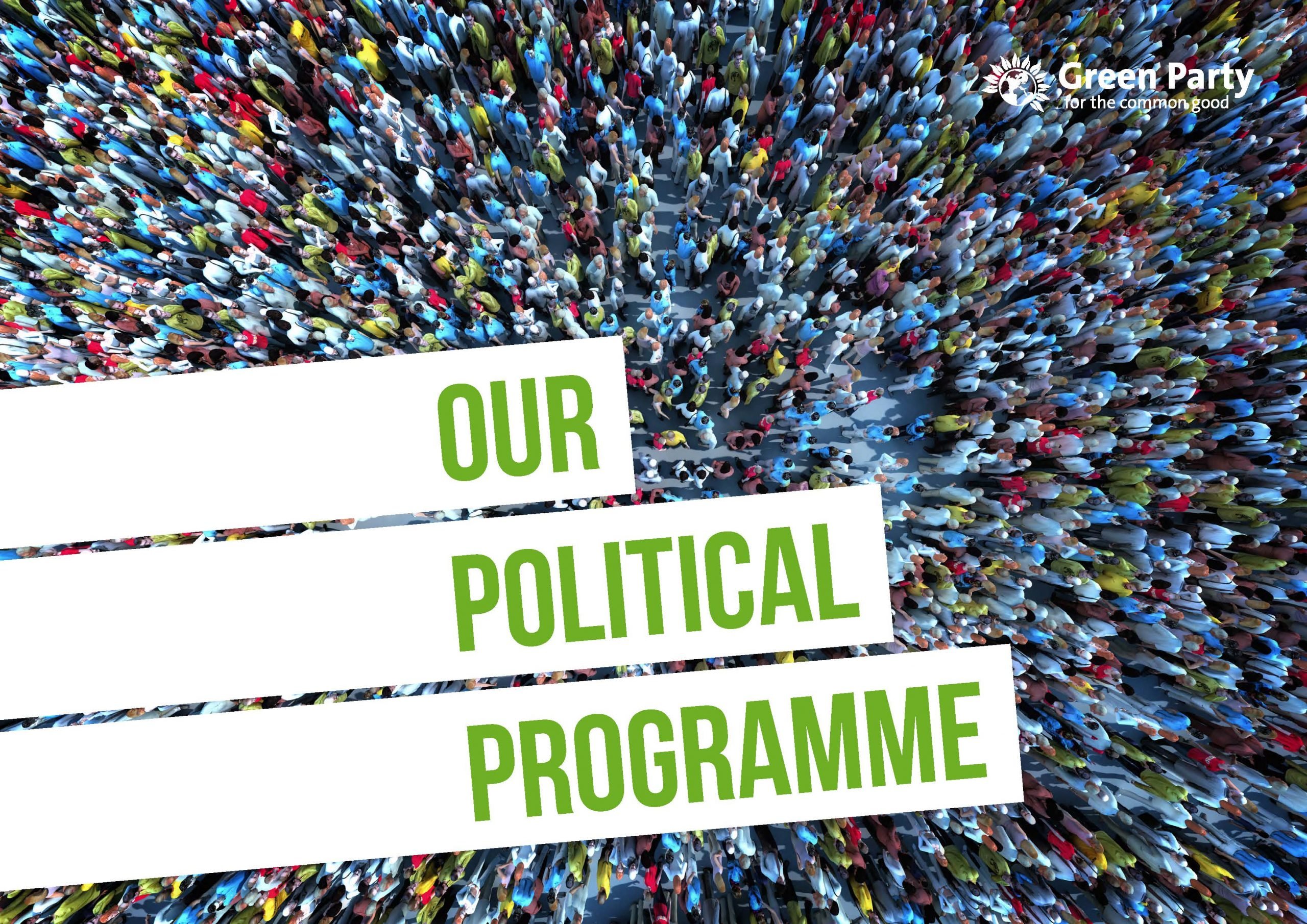 photo of people standing together with the text 'Our Political Programme'